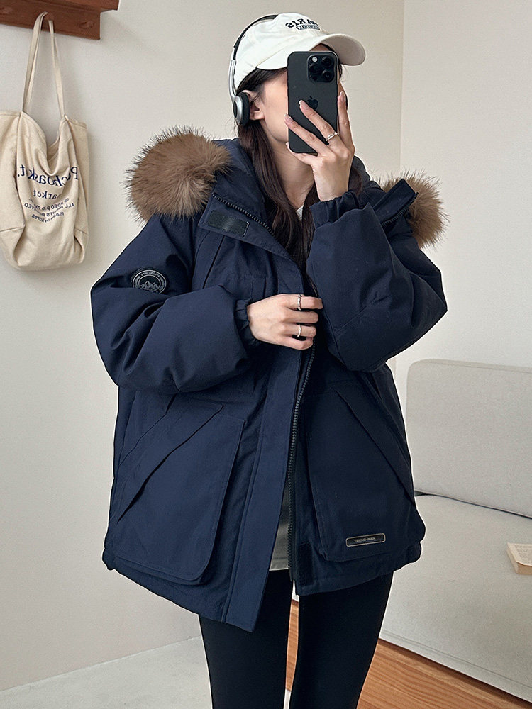 工作服羽绒服妇女的新冬季夹克宽松小棉夹克加厚大毛皮领棉外套