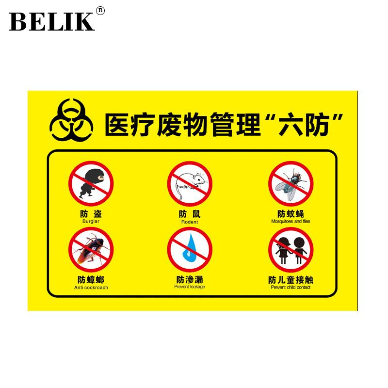 BELIK医疗废物管理六防30*20CMPVC防水防腐标识牌医废垃圾分类牌