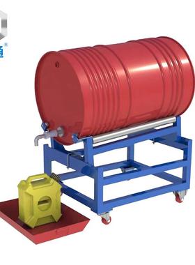 时通蓝色单桶支架带轮托架支架油桶架放油架化学品化工桶移动托盘