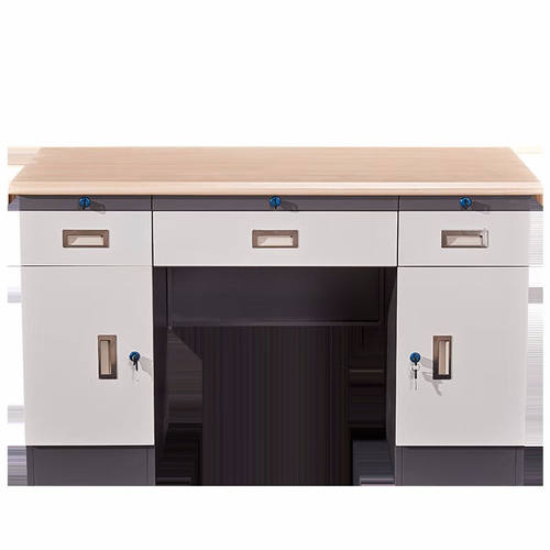 奕多美钢制办公桌1400*700*750三屉二门双色桌职员桌写字台带抽屉