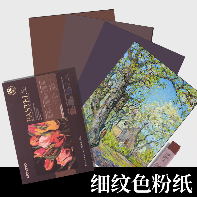 盟友细纹色粉纸160g加厚灰色有色专业粉画纸彩铅绘画纸a3A4彩色炭笔彩色纸色粉笔油画棒专用色粉本双面绘画纸