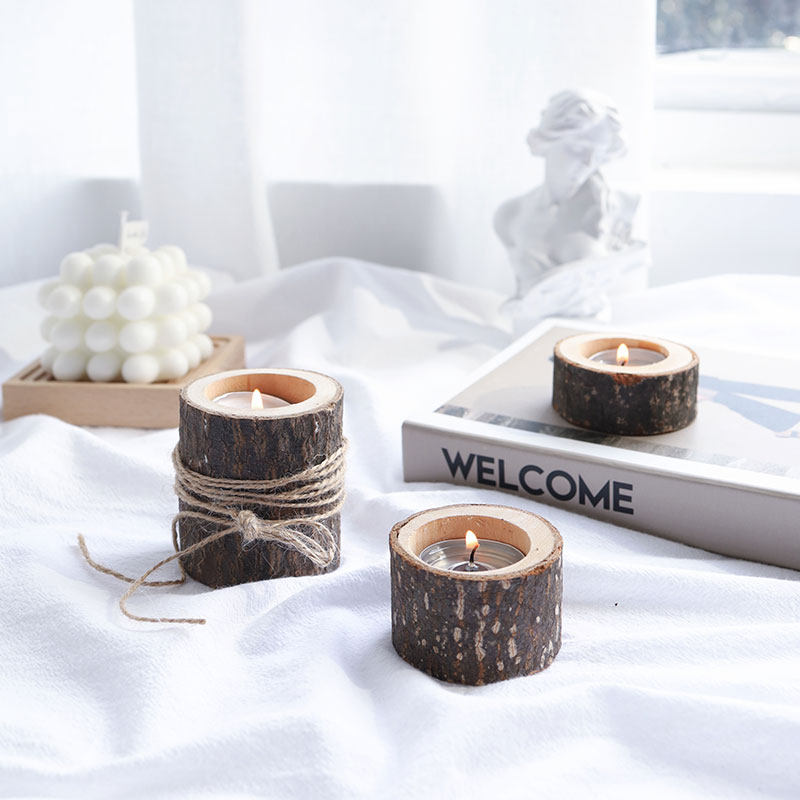 ins原宿复古怀旧树桩木烛台氛围感拍照装饰道具香薰蜡烛家居摆件