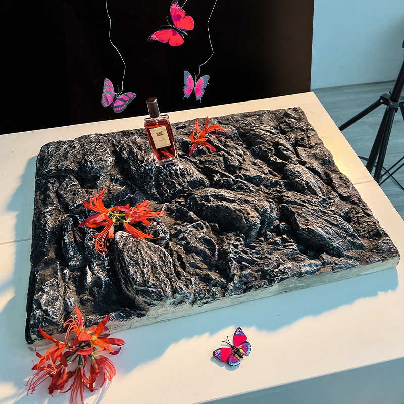 黑色拍照背景板立体化妆品装饰品拍摄鱼缸3D仿真岩石木板拍照道具
