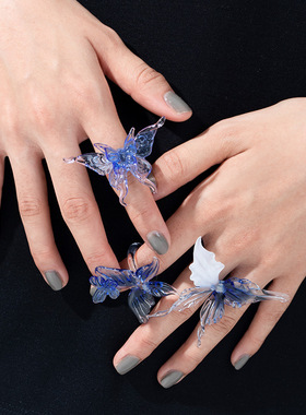 蝴蝶琉璃戒指单品淄博琉璃配饰送礼灵动小众国风潮流元素独特摆摊