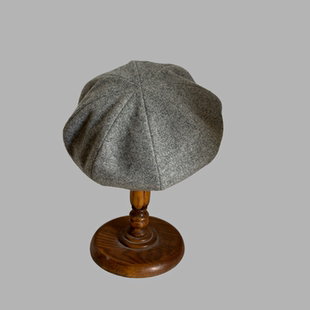 明星款羊毛呢八角帽贝雷帽女士浅灰色咖色蓓蕾帽显脸小廓形洋气