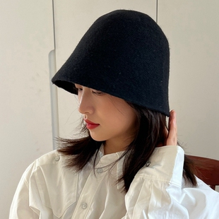羊毛渔夫帽子女小头围小号圆顶盆帽秋冬保暖韩版针织钟型水桶帽
