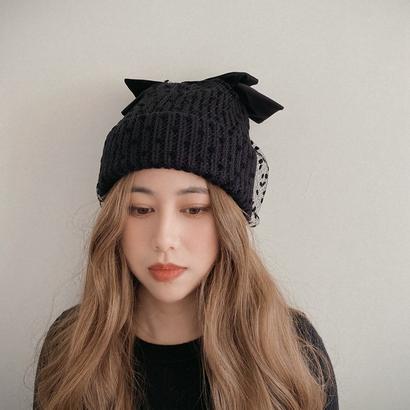 日本蝴蝶结圆点网纱毛线帽甜美可爱百搭设计针织帽洋气时尚女士帽,服饰配件/皮带/帽子/围巾,帽子,淘宝优惠券,粉丝福利购,淘宝优惠卷