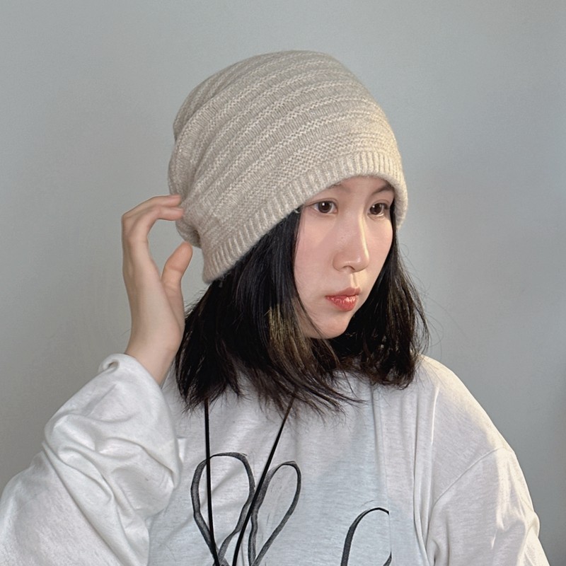 羊毛薄款堆堆帽针织帽冷帽套头帽女士秋冬时尚保暖日系复古洋气