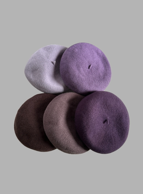 优雅紫色女士秋冬羊毛呢贝雷帽复古法式蓓蕾帽洋气显脸小帽子时髦