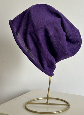 加大版型薄款女士男士真丝薄款透气凉感堆堆帽冷帽套头帽包头紫色