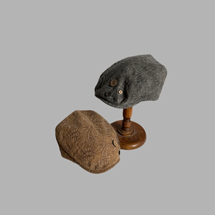 手工刺绣鸭舌帽前进帽女士复古新国风秋季灰色卡其色时髦帽子潮