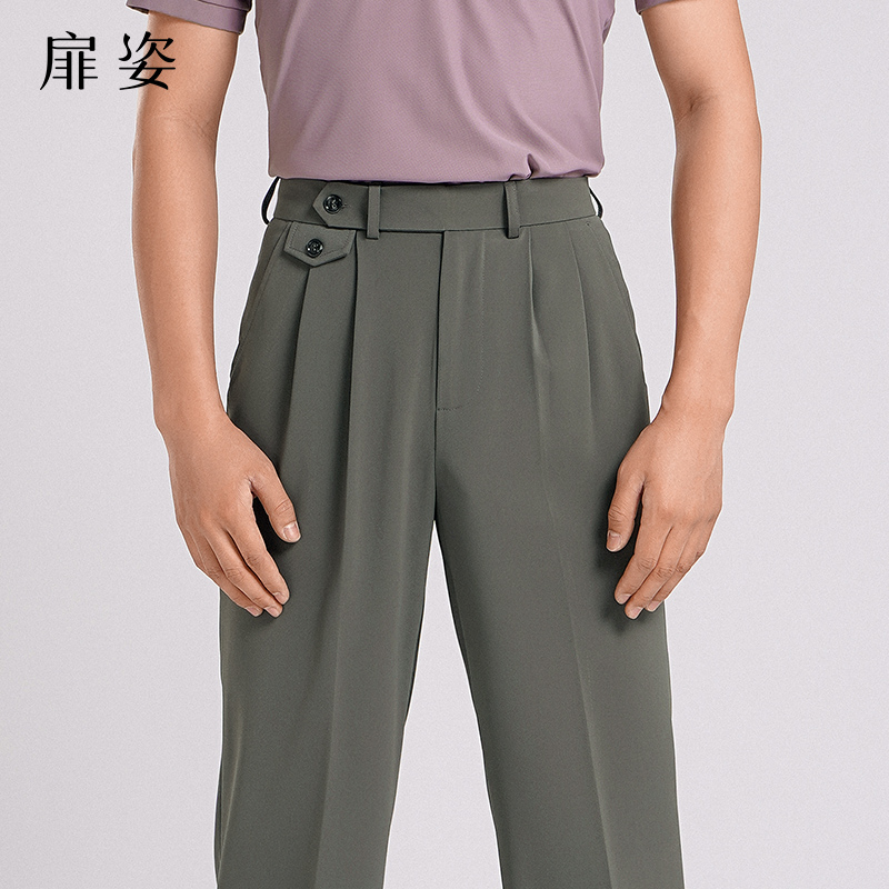 扉姿 男士摩登舞裤夏新款拉丁舞直筒西裤口袋跳舞裤子F6005