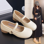 女2025年春季 新款 百搭法式 软底配裙子玛丽珍单鞋 温柔风粗跟小皮鞋