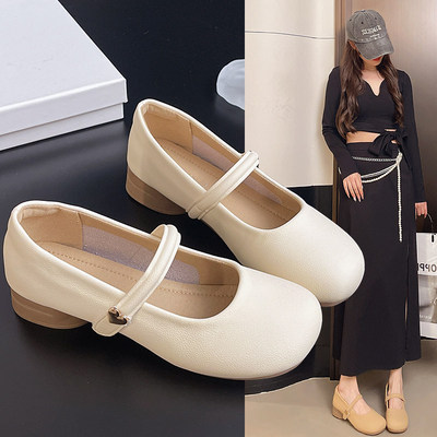 软底配裙子玛丽珍单鞋女2025年春季新款百搭法式温柔风粗跟小皮鞋