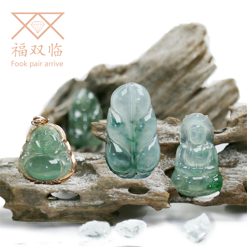 天然翡翠福双临金镶玉如意18K金