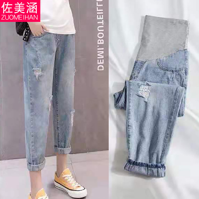 孕妇裤孕妇牛仔裤老爹裤夏季薄款外穿宽松孕妇装阔腿潮妈时尚长裤