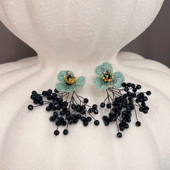 法式 简约气质纯手工亮丝刺绣花朵流苏耳环女国风清雅精致耳钉耳饰