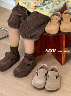 儿童软底勃肯鞋新款日系学生女童防滑豆豆皮鞋真皮公主单鞋中大童