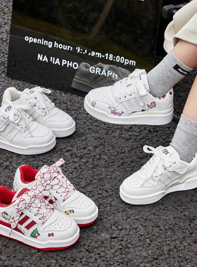 亲子圣诞新年限定款儿童小白板鞋男女童KT猫红色防滑百搭运动鞋潮