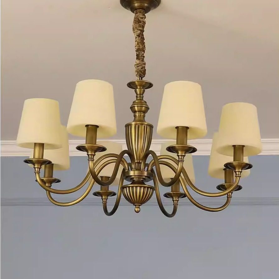 现代美式轻奢简约客厅卧室灯具欧式田园书房餐厅玻璃灯罩全铜吊灯