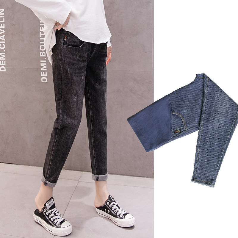 孕妇裤子秋季牛仔裤宽松老爹裤薄款哈伦裤外穿直筒显瘦长裤春秋装