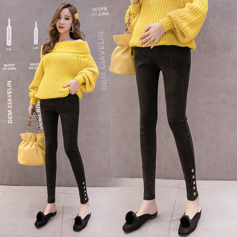 孕妇牛仔裤子春秋季外穿打底裤时尚潮妈时尚黑色小脚低腰长裤秋装