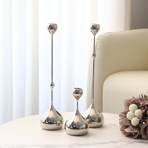 银色水滴烛台摆件轻奢客厅餐桌氛围感浪漫烛光晚餐北欧复古装饰品