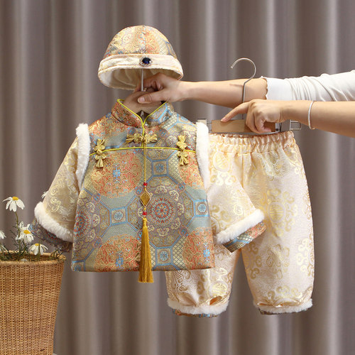 雪艺沫厚春秋男童周岁礼服拜年服