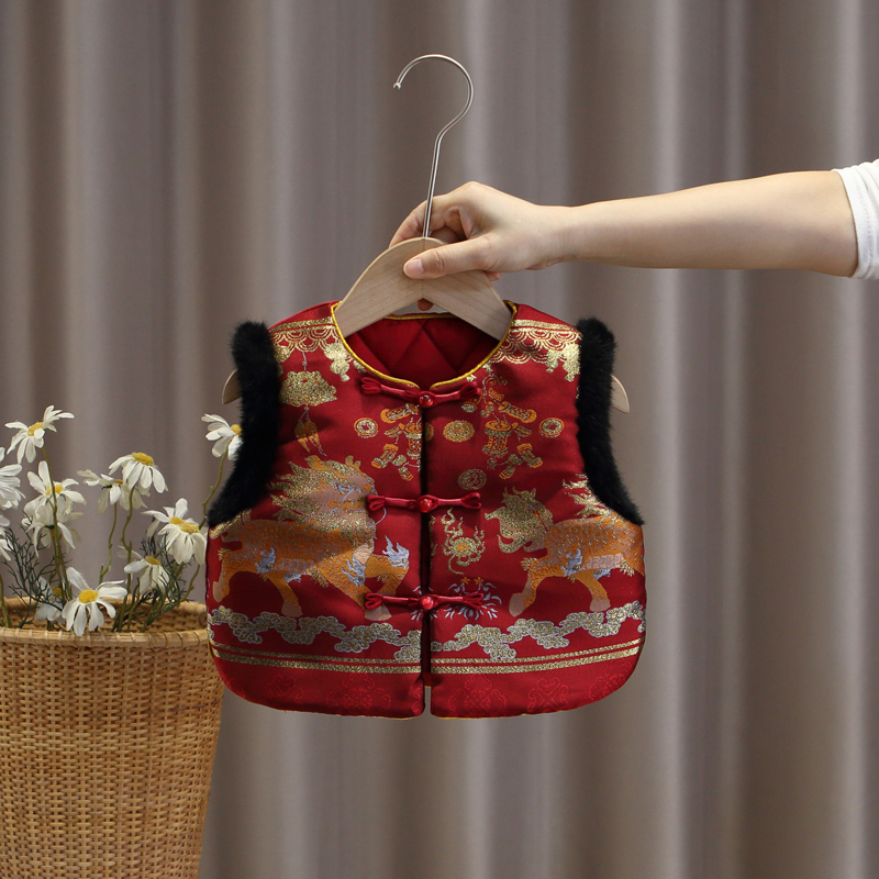 男童冬季唐装马甲中国风新年装拜年服宝宝喜庆衣服儿童汉服抓周服