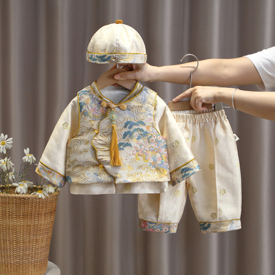 周岁男宝宝礼服秋冬中国风唐装婴儿新年装拜年服中式女宝抓周衣服