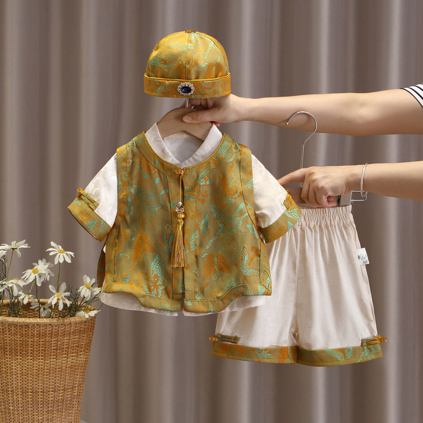 婴幼童夏季薄款周岁服冠衣男宝宝新中式生日宴抓周服唐装礼服套装