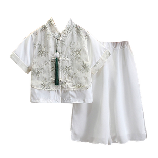 夏季汉服男童中国风古装短袖套装儿童古风超仙男孩高端中式演出服