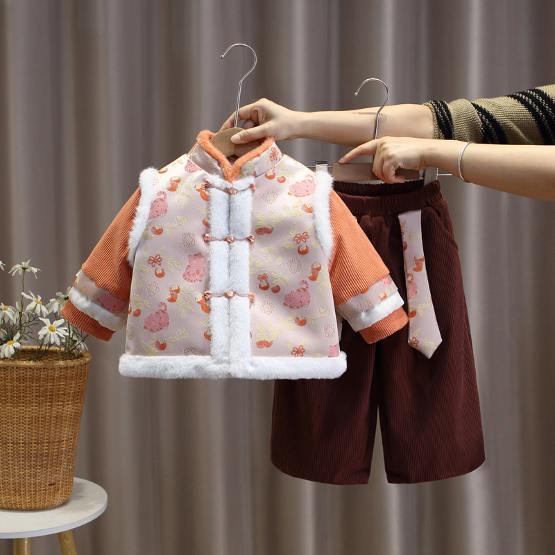 儿童拜年服男童冬季唐装男宝宝周岁礼服过年加厚套装喜庆新年衣服