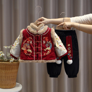 拜年服男童汉服中国风套装周岁服儿童新年装小男孩元旦喜庆演出服