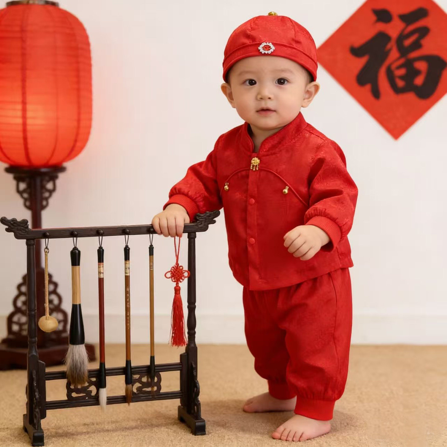 新中式周岁男宝宝礼服春秋婴儿男百日生日宴抓周衣服国风一岁套装图片