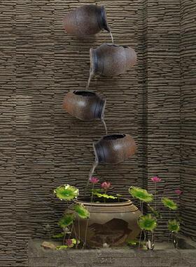 自制流水墙景观墙悬挂墙彷陶流水池鱼池循环水幕墙室外庭院