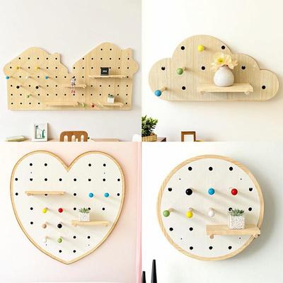 实木异形洞洞板幼儿园定制展示置物架木质墙面展示架收纳墙定制