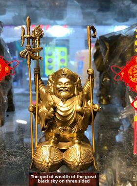 纯铜李居明吉祥物 大黑天招手财神 三面大财神摆件 铜密宗财神