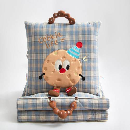 全棉色织抱枕被子两用二合一午休空调被幼儿园学生午睡纯棉夏凉被