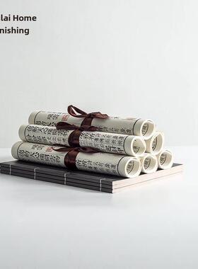 新中国风古玩卷轴摆件古书人工卷轴摆件样板房书房茶室桌面软摆