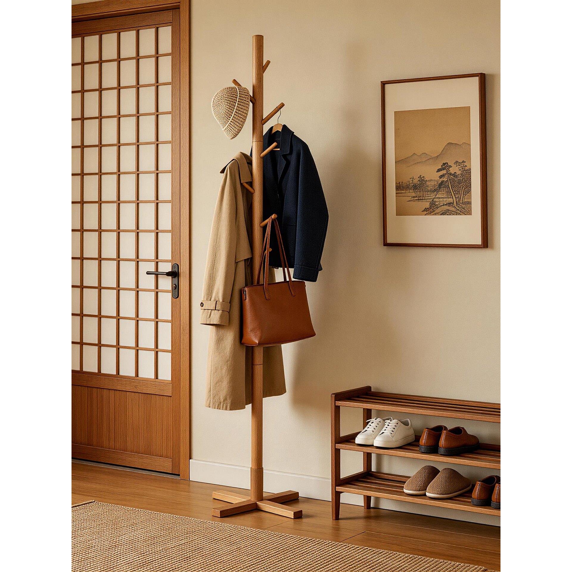 实木落地挂衣架家用简约衣帽架卧室挂衣挂包多功能一体收纳整理架