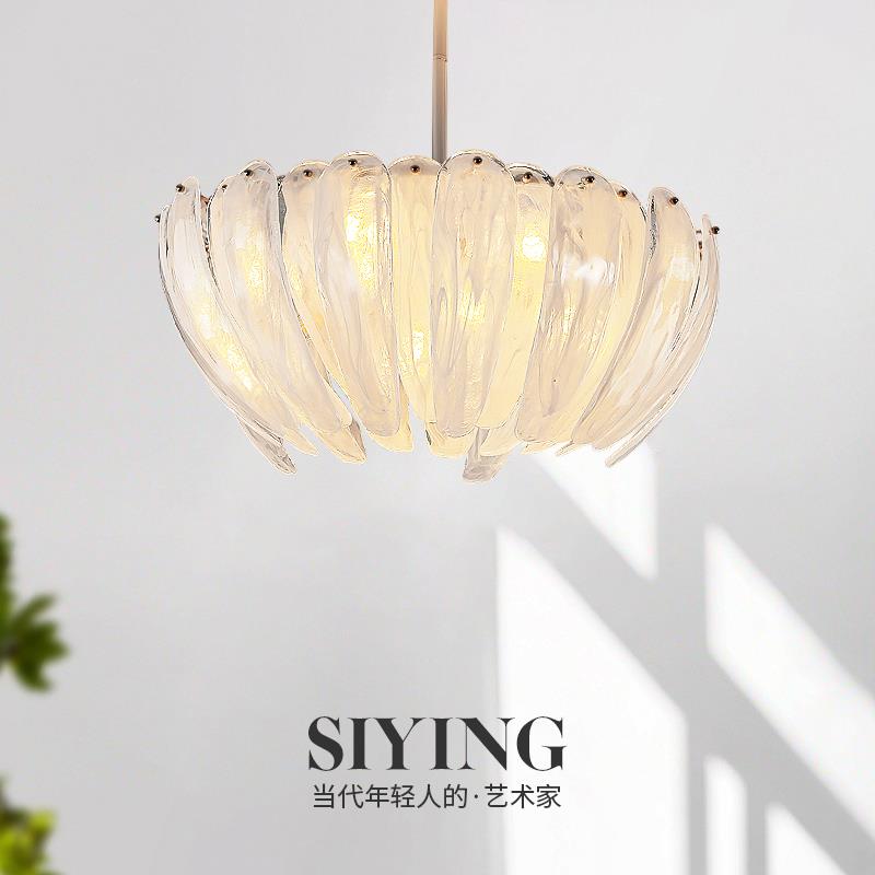 云雾羽毛玻璃卧室吊灯法式穆拉诺主卧气氛灯轻奢覆古艺术饭厅灯具