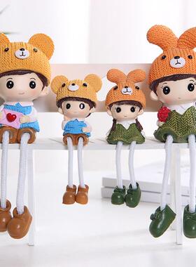 ins风北欧创意可爱个性吊腿吊脚娃娃房间家居装饰品卧室内小摆件