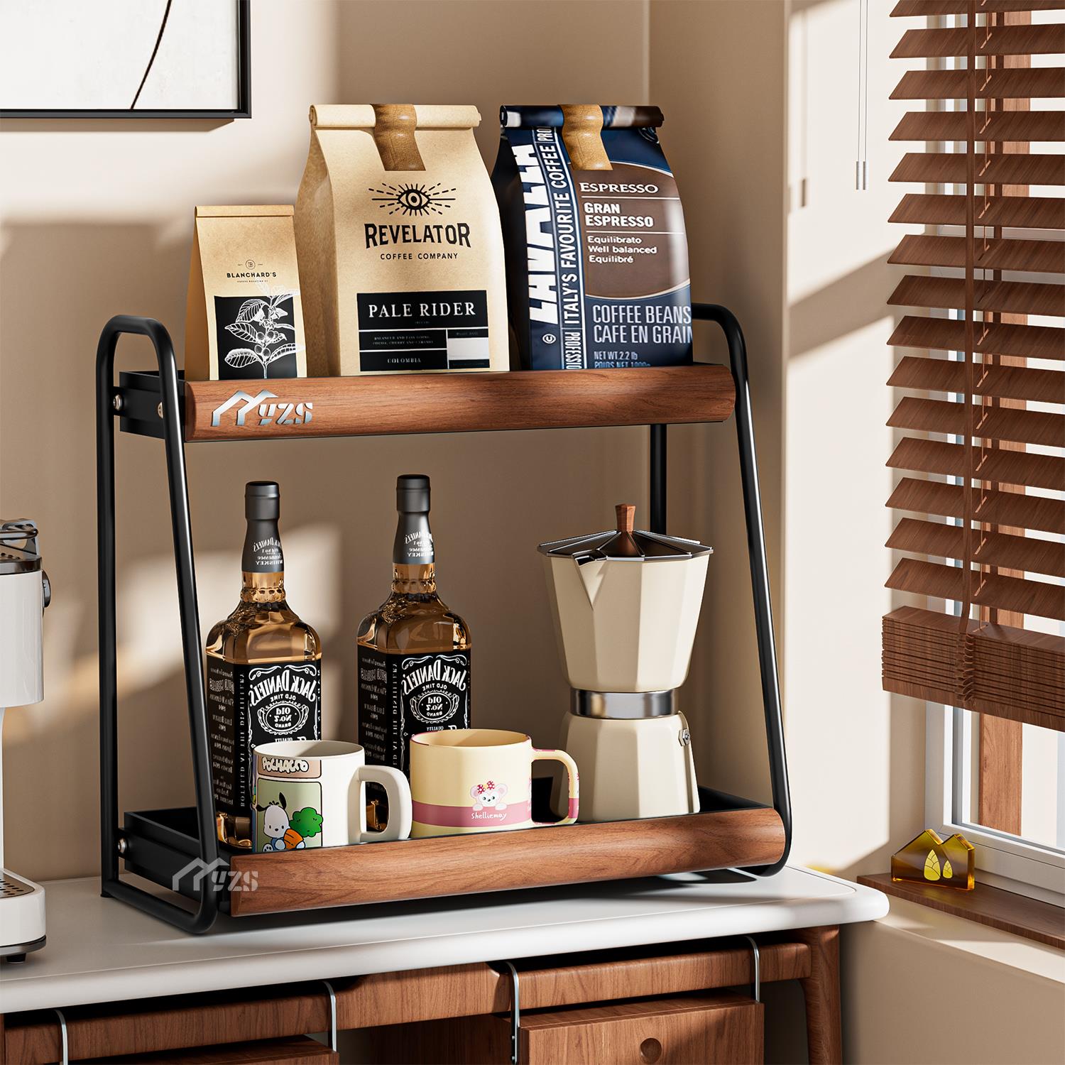 杯架餐桌桌面茶杯咖啡杯水杯实木收纳层架子杯子展示架餐柜置物架