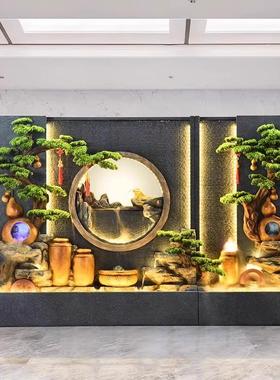 水幕墙假山流水装饰摆件地板屏风公司大堂背景庭院景观美化灯光鱼