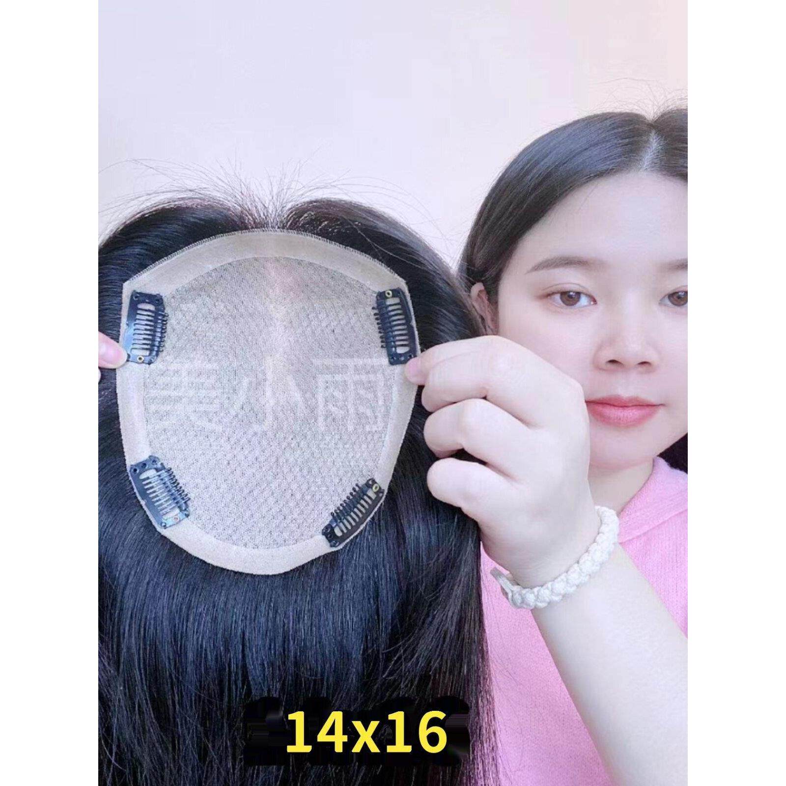 真发假发片全手织双递针头顶补发片蓬松高颅顶自然隐形轻薄遮白发