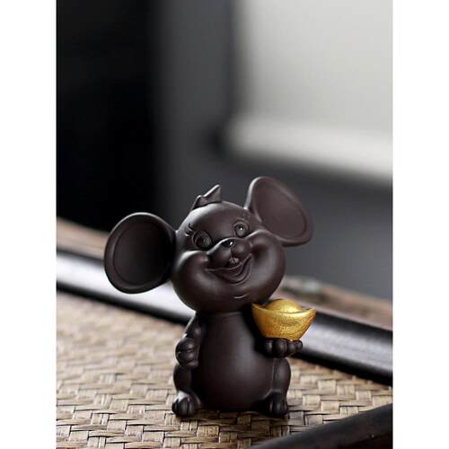 紫色粘土精品茶宠物可以提高手工陶瓷幸运老鼠茶具配件茶桌茶桌创