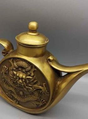 纯铜壶摆件双龙壶酒壶茶水壶家居装饰大号仿古工艺品摆设古玩收藏