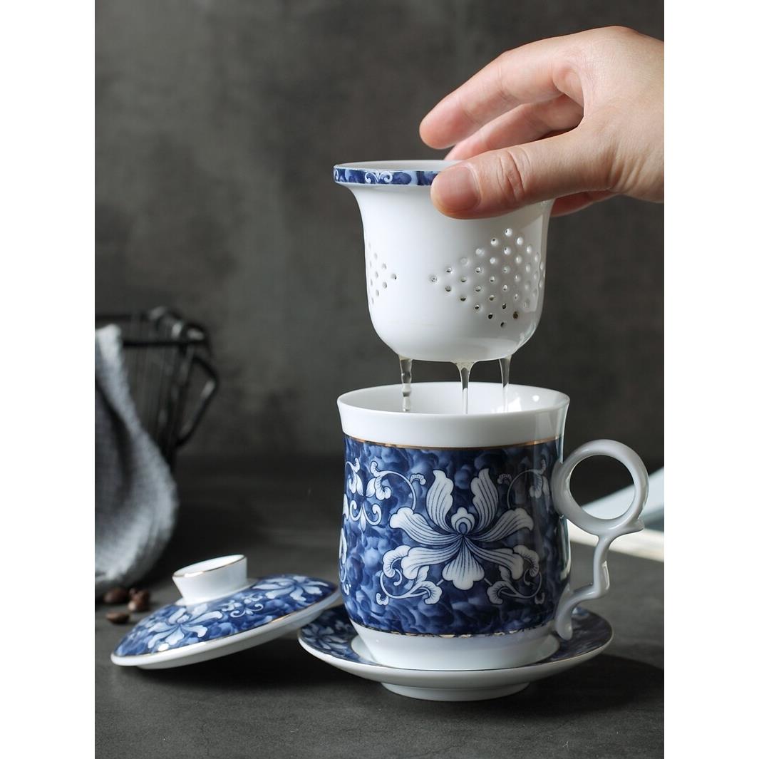 景德镇陶瓷茶杯带盖水杯带过滤泡茶水杯家用礼品杯带礼盒装杯子