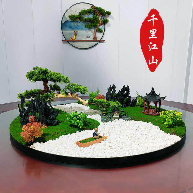 餐桌中间摆花桌摆电动转盘仿真苔藓高端饭店包间餐厅微缩景观摆台